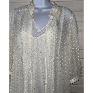 NWT Daniel Rainn Sz SMALL Ivory Textured Swiss Dot Semi Sheer Tie Neck Blouse